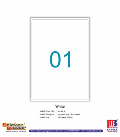 M3 A4 Inkjet/Laser Labels M1 3 White