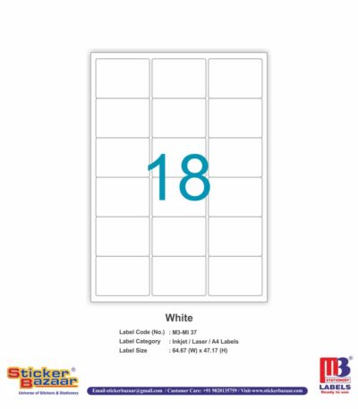 M3 A4 Inkjet/Laser Labels MI 37 White