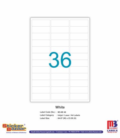 M3 A4 Inkjet/Laser Labels MI 46 White