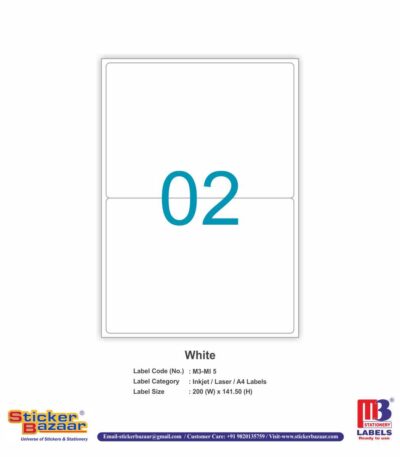 M3 A4 Inkjet/Laser Labels MI 5 White