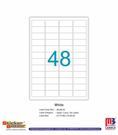 M3 A4 Inkjet/Laser Labels MI 55 White