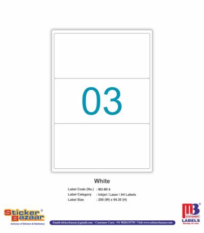 M3 A4 Inkjet/Laser Labels MI 6 White