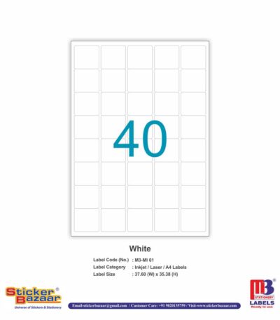 M3 A4 Inkjet/Laser Labels MI 61 White