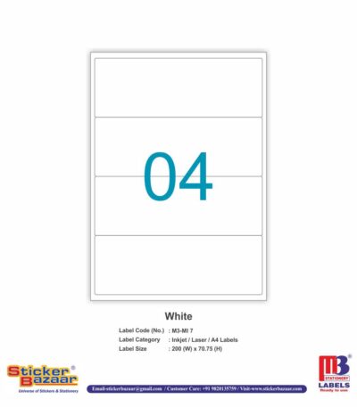 M3 A4 Inkjet/Laser Labels MI 7 White