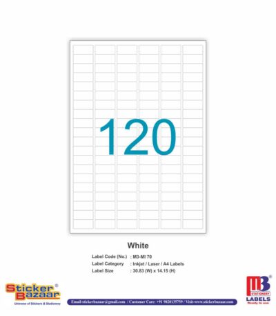 M3 A4 Inkjet/Laser Labels MI 70 White
