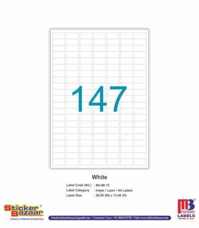 M3 A4 Inkjet/Laser Labels MI 73 White