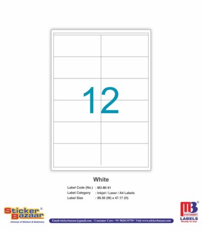 M3 A4 Inkjet/Laser Labels MI 81 White