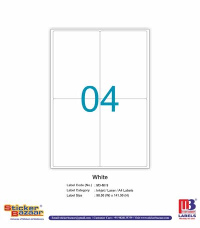 M3 A4 Inkjet/Laser Labels MI 9 White
