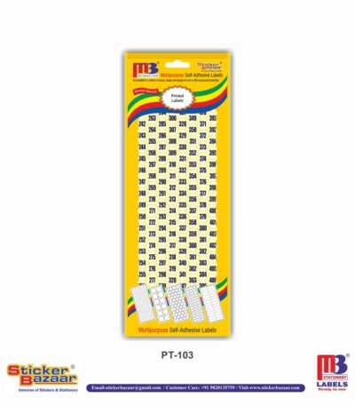 M3 Printed Labels PT-103 Num 1 to 215 White
