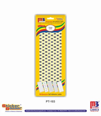 M3 Printed Labels PT-103 Num 1 to 215 White