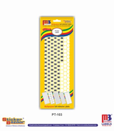 M3 Printed Labels PT-103 Num 1 to 215 White